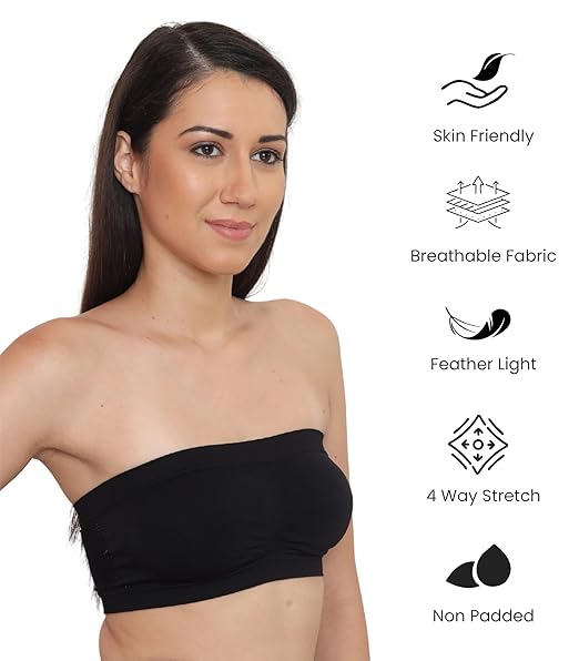 GLAMORAS Women’s Non-Padded Tube Bra – Soft Nylon Spandex, Strapless Comfort Fit